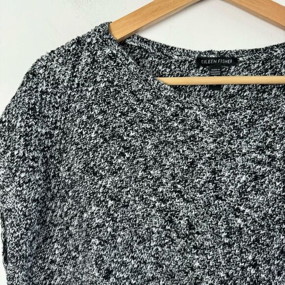 Eileen Fisher White Black Pointelle Linen Blend Bateau Neck Sweater Top Small - Picture 10 of 12